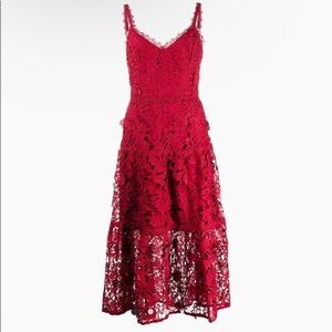 Marchesa Note beautiful lace midi dress in red/wine
